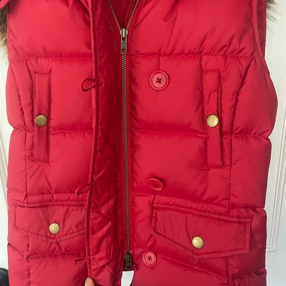 Red Down Puffer Vest with Removable Hood Size Small - Picture 5 of 5